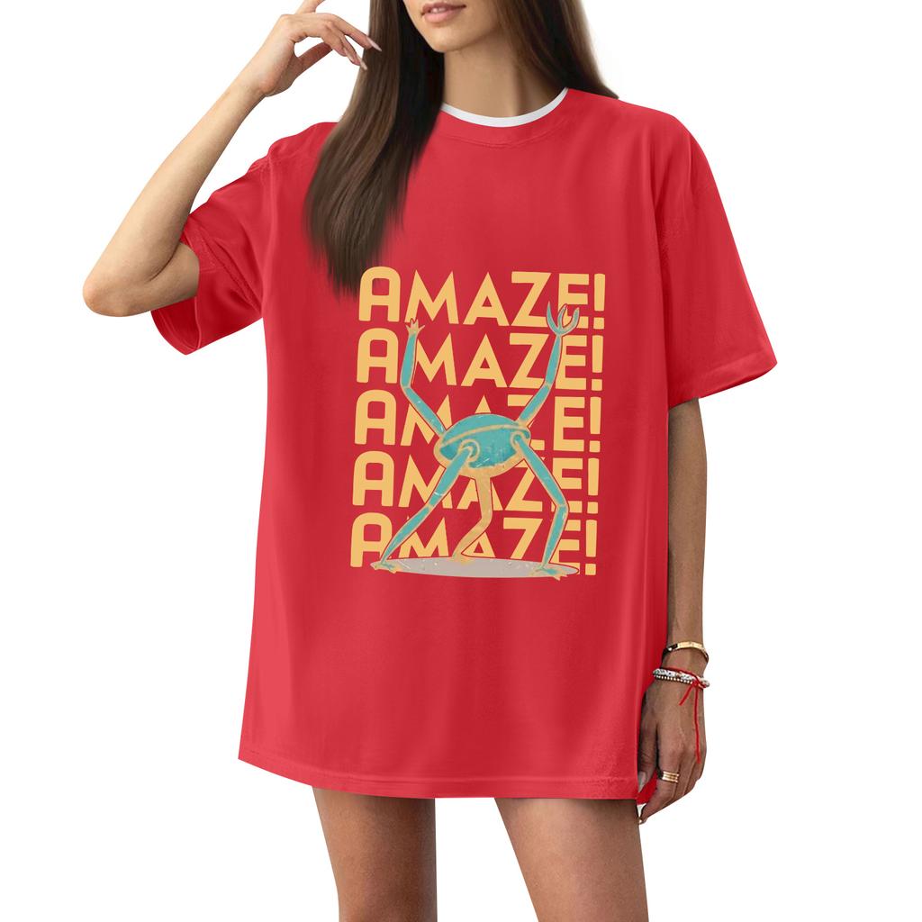 Women's Casual Printed T-Shirt Round Neck Pullover Short Sleeve Top