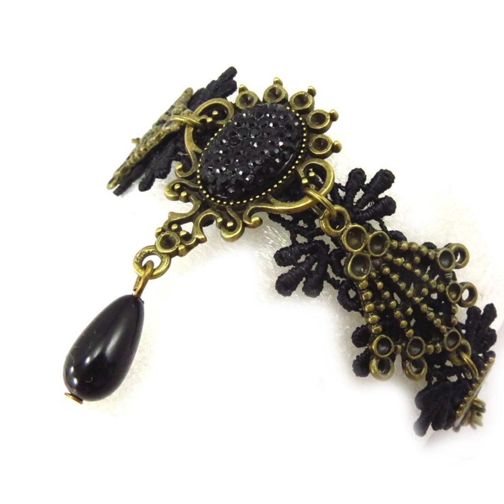 Les Trésors De Lily [K6580] - Designersett 'Courtisaner' svart (blonder) (armbånd ring + ankelkjede)