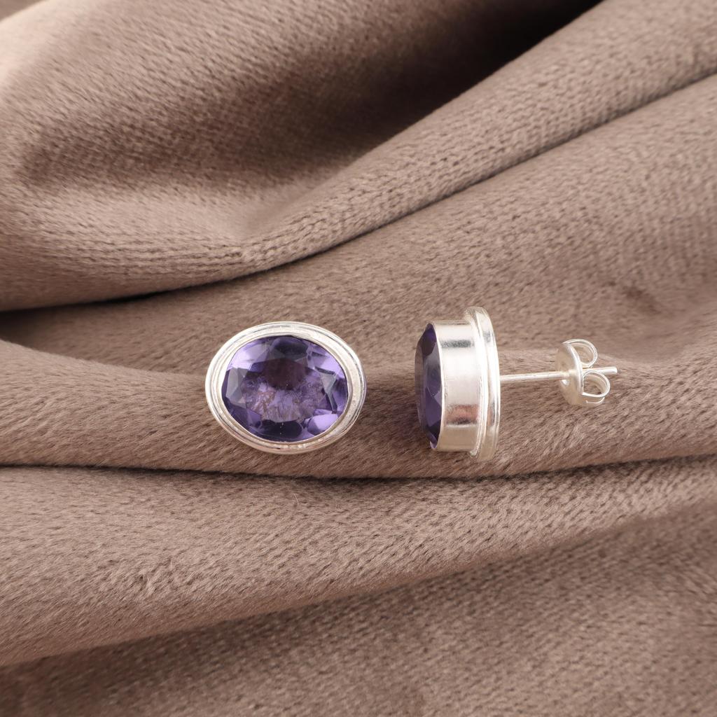 Iolite Jewelry, Handmade Gemstone Pendant, 925 Solid Sterling Silver Earrings Spiritual Jewelry, For Engagement Gift