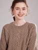 Women's Retro Loose Cable Knit Cashmere Sweater - Round Neck, High-End Texture, Autumn/Winter Base Layer.