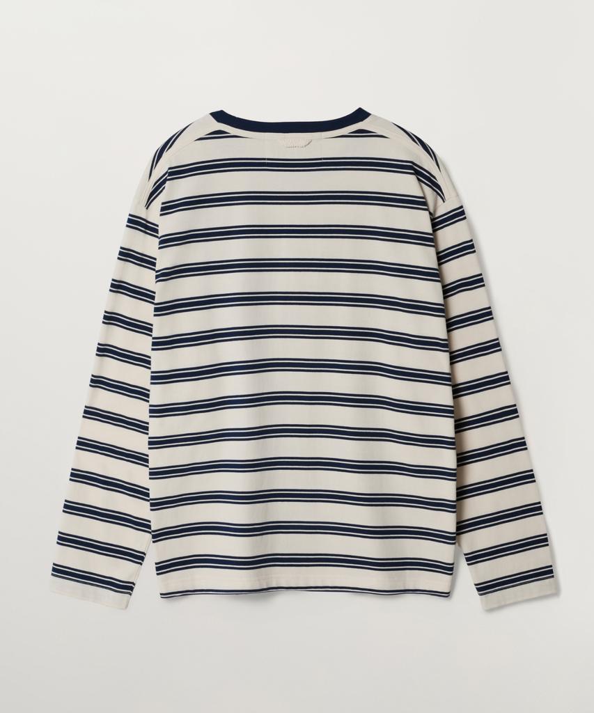 Seteo Font Embroidered Stripe Long Sleeve Navy