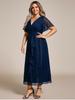 Ever-Pretty Women's Plus Size Shimmer Short Sleeve A-Line Midi Wedding Guest Dress with Ruffled Hem