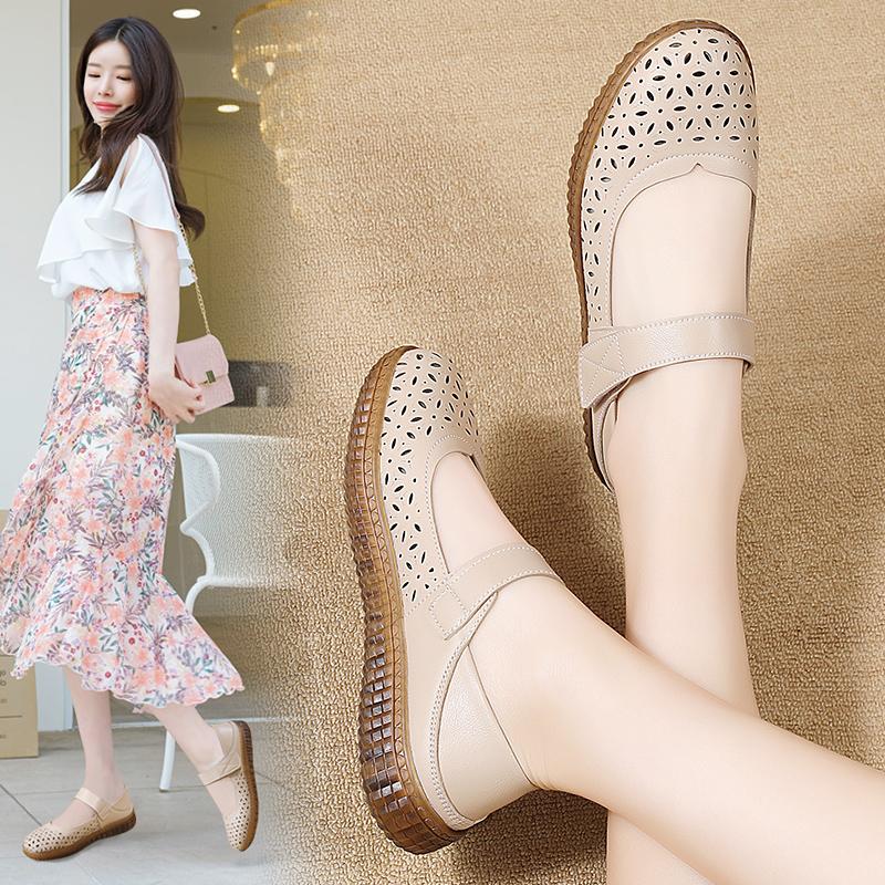 Summer Women's Sandals Mary Jane Beach Breathable Flat Shoes Closed Toe Casual Soft Sandals for Girl Plus Size