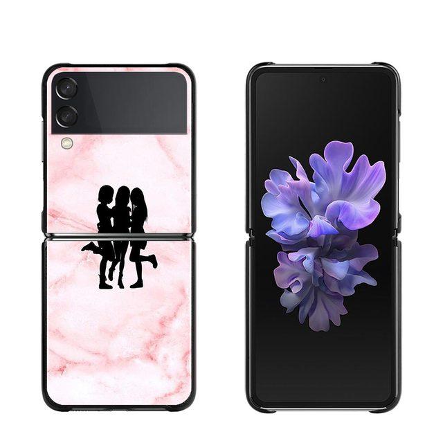 Pink Marble Flower Phone Case For Samsung Galaxy Z Flip3 5g Back Pc Case For Samsung Z Flip Capa Black Shell Hard Fundas