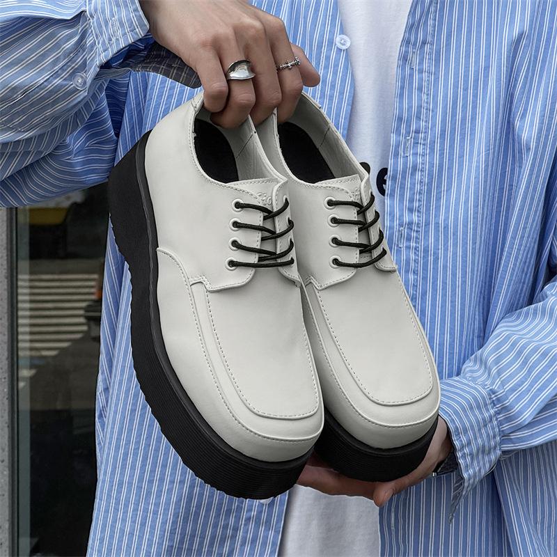 

Новые модные туфли на платформе с завышенной талией, корейская версия, универсальные повседневные туфли на среднем каблуке, белые мужские туфли-одиночки со шнуровкой 96590-J 38 белый