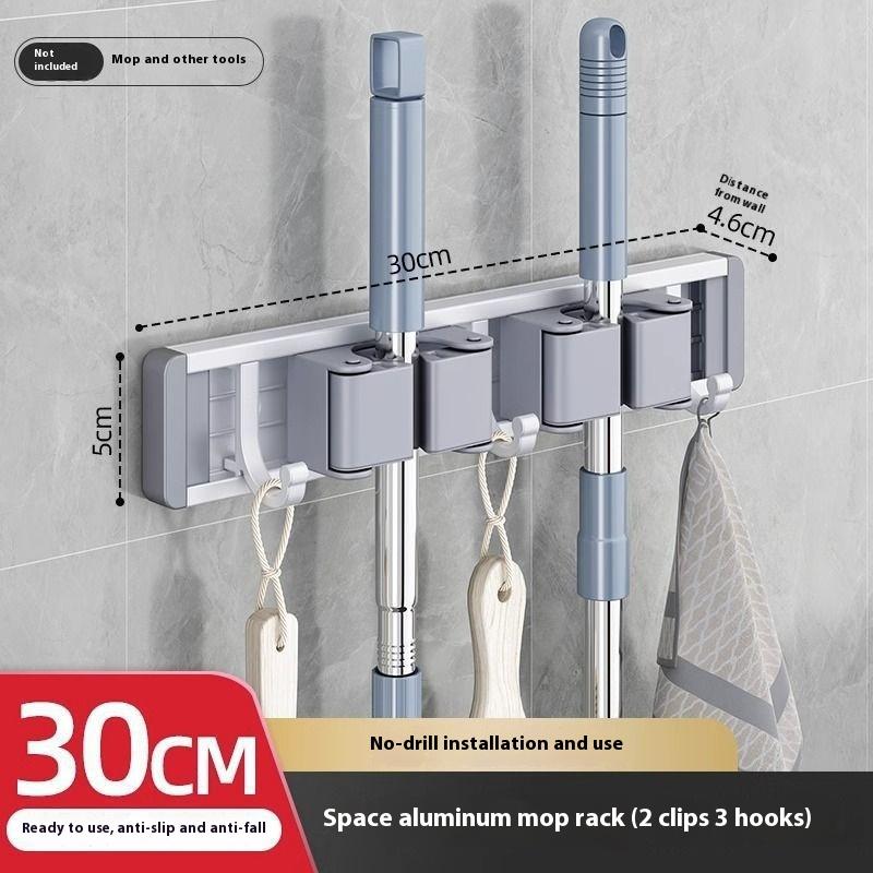 Organizer Wall Mounted Broom Holder Mop Clip Stand Brush Rack Hanging Pipe Hook Kitchen Storage Bathroom Accessories Tools