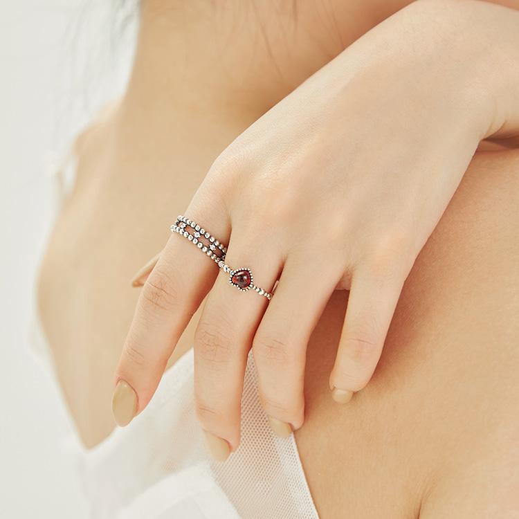 47Bag 925 Silver Layered Double-Row Ball Ring Bonbon