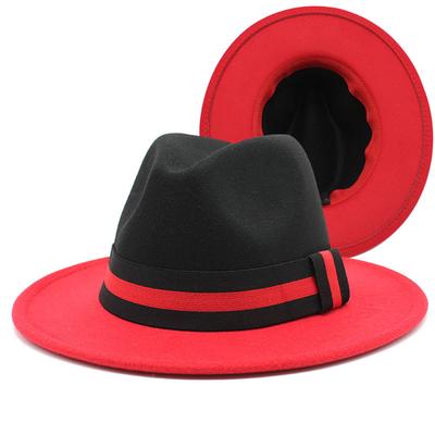 Bestseller Zweifarbiger Spleiß Wollzylinderhut Schwarz-Rot Farbschema Flacher Rand Zylinderhut Herren- und Damen-Imitations-Wollfilzhut