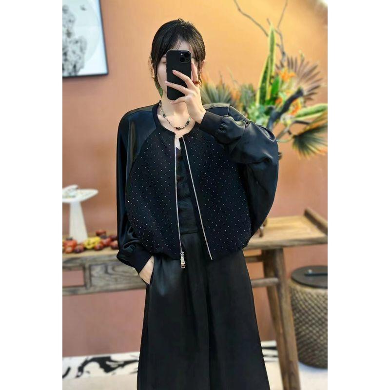 

Гонконгский заказ ~ Ленивый стиль Женское пальто на весну и осень из водорастворимого бриллианта, имитация двух частей, рукав «летучая мышь», супер свободный модный круг Black 4XL