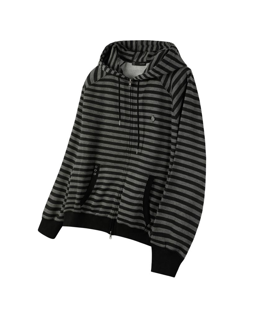 Leathery Striped Raglan Hoodie [Charcoal]