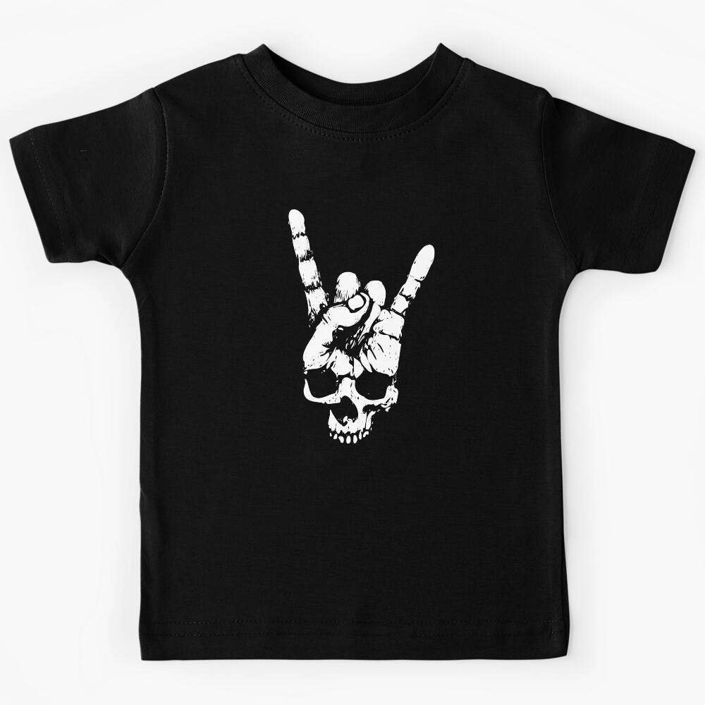 heavy metal skull with devil horns hand Kids T-Shirt 170