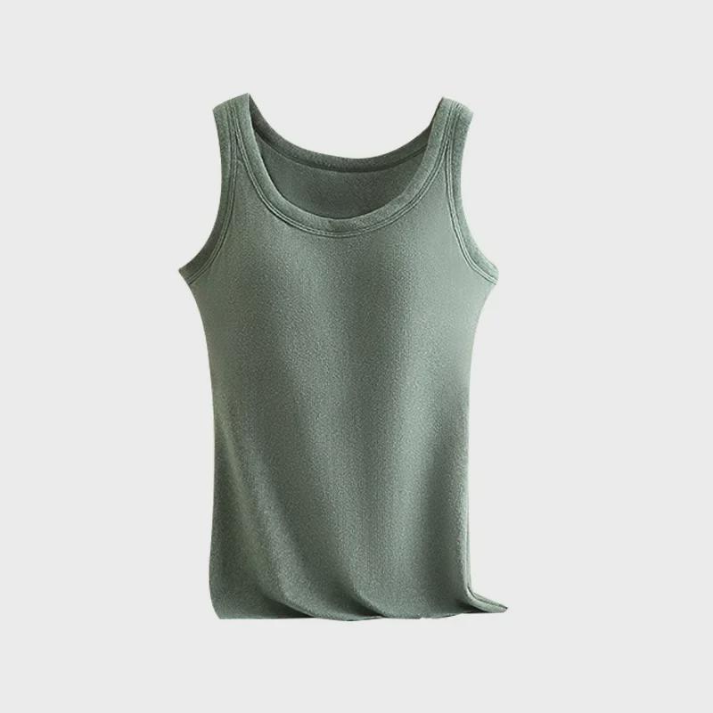 Women's Round Neck Tie Warm Vest with Chest Pad and Velvet Lining Winter Base Layer