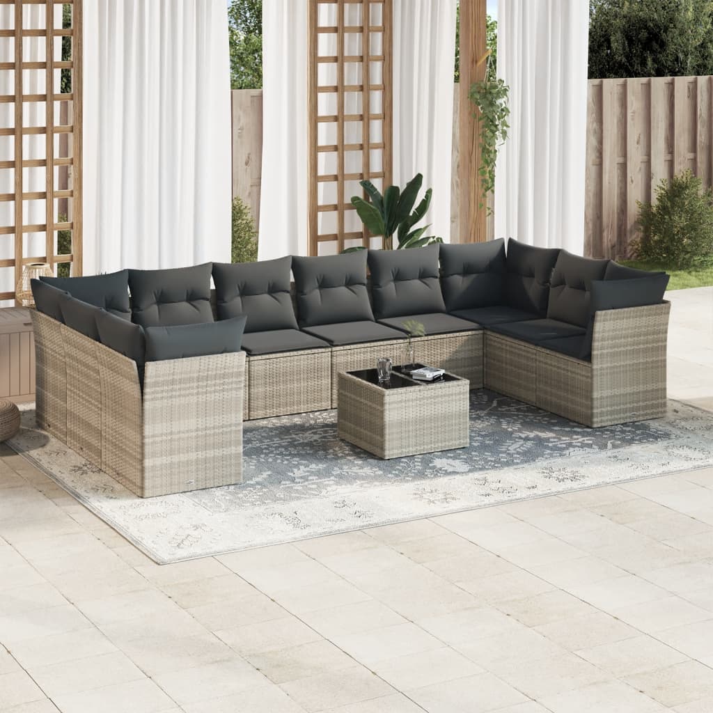 Vidaxl 11-Cz. Set di Mobili da Giardino con Cuscini, Rattan PE Grigio