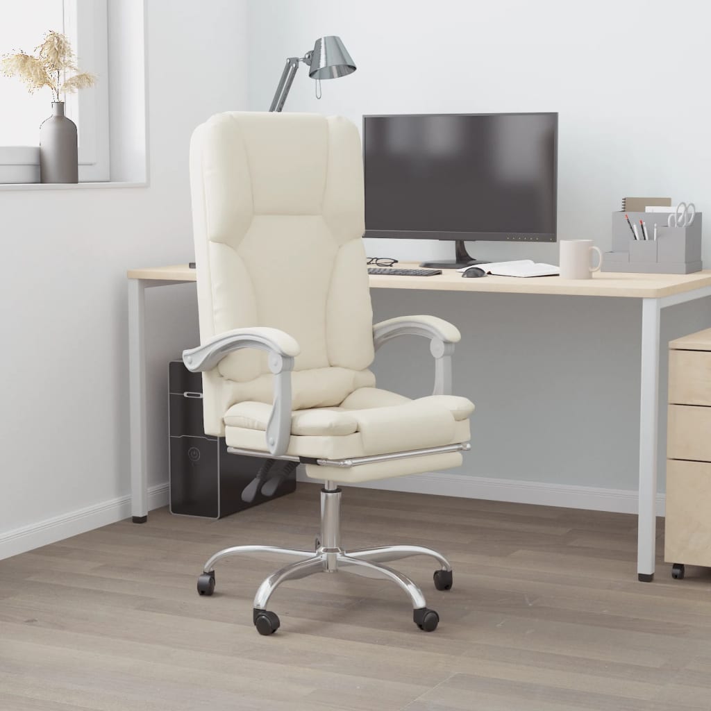 Office Chair with Massage Function Cream Faux Leather