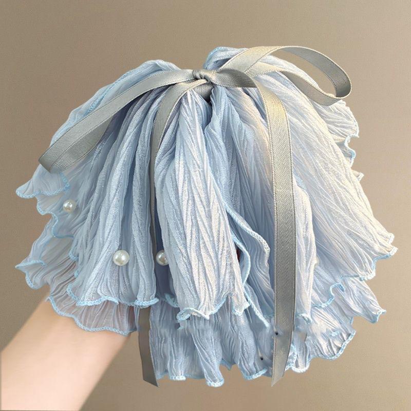 Ice Blue Pleated Bow Hair Claw Advanced Sense Lazy Ponytail Clip Fairy Hair Accessories