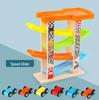 Children's Wooden Multi-Layer Racing Track Toy with Inertial Glider Cars