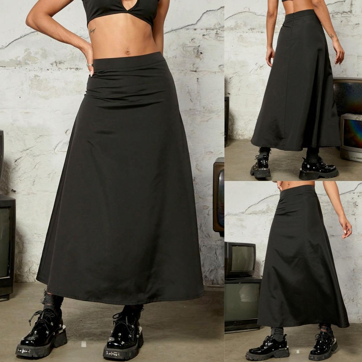 

Rose Beauty A Женская черная юбка выше колена с высокой талией, однотонная, со сборками, повседневная женская юбка А-силуэта, формальная универсальная юбка