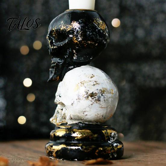 Candle Holder with Halloween Theme Stacked Skull Holder, Pillar Stand, Retro Spooky Tealight for Gothic Home Indoor Table Decor Decorative
