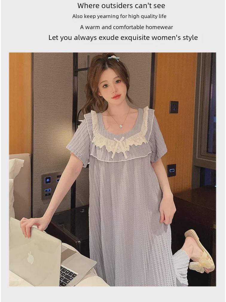 Women's Plus Size Cotton Short-Sleeve Nightdress - Sweet, Loose Fit, Summer Pajamas for Comfort Up To 200 Pounds