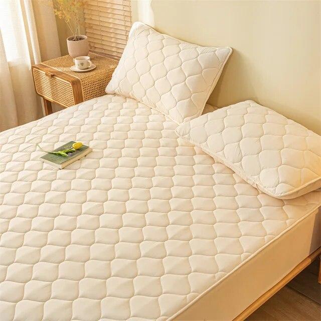 Soy Cotton Bedding Thick Quilted Mattress Cover Elastic Fitted Mattress Protector Bed Linens Soft Pad for Bed Without Pillowcase