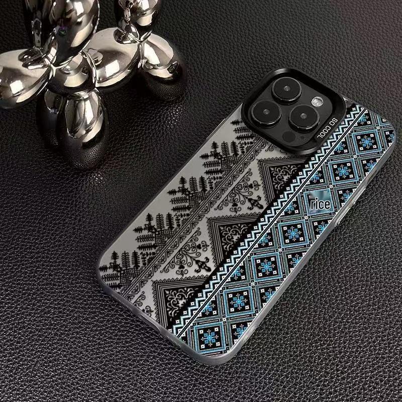 Blue Floral Pattern Phone Case for iPhone 14/15 Pro Max, 16 Pro, 17 iPhone 16 Pro Max чёрный