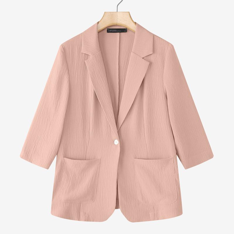 

ZANZEA Women Casual Turn Down Collar 3/4 Sleeve Loose Thin Cardigan Blazer 5XL розовый