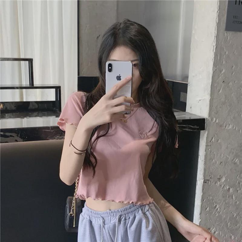 2024 Summer Embroidered Ear-Edge Slim Crop Top for Women