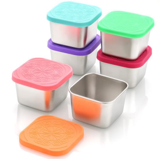 Stainless Steel Snack Box Leak Proof Food Container Sauce Cups with Silicone Lids 60ml Leak-Proof Condiment Bowls for Salad Dressing Ketchup