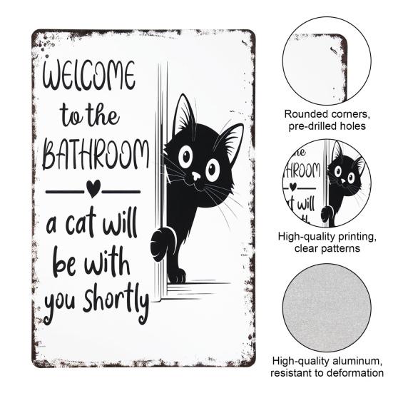 Vintage Katze Badezimmerschild Willkommen im Badezimmer Eine Katze wird gleich bei Ihnen sein Lustiges Katze Metallschild für Toilette Badezimmer Wanddeko
