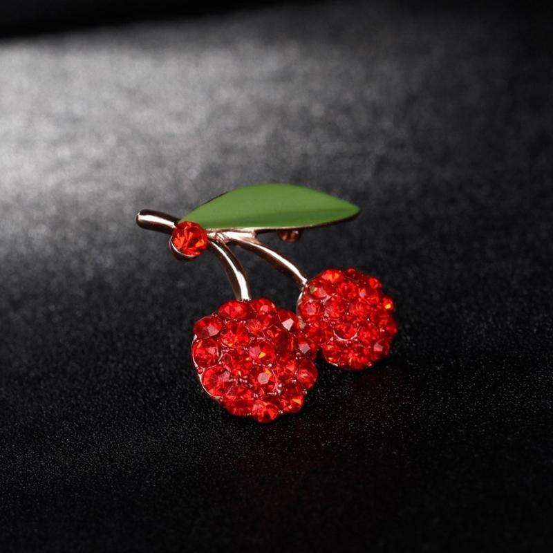 Versatile  Cherry Brooch Accessory Eye Catching Green Zircon Cherry Jewelry Pin Charm for Casual and Formal Attire