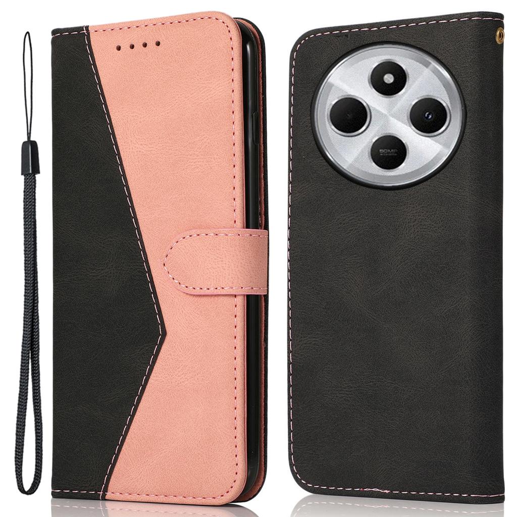 For Xiaomi Poco C75 4G/Redmi 14R 5G/14C 4G Cover Color Splicing Wallet Stand Leather Phone Case with Wrist Strap