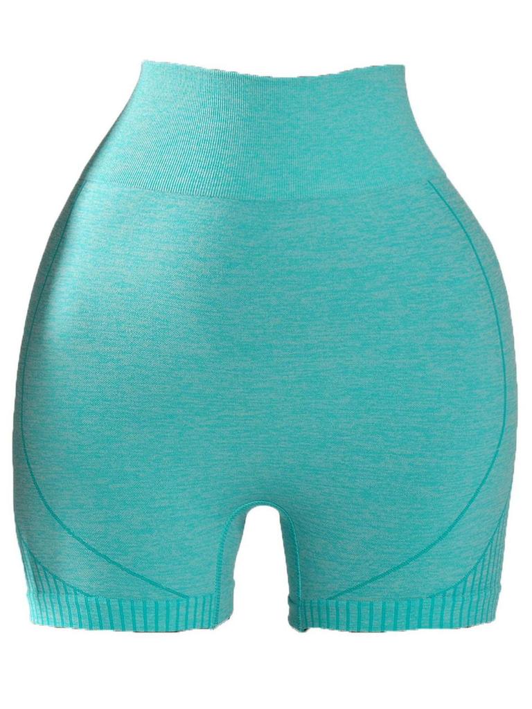 Nahtlose High-Waist Yoga-Shorts, schnelltrocknend - Pfirsich-Lifting, figurbetont, Dreiviertellänge