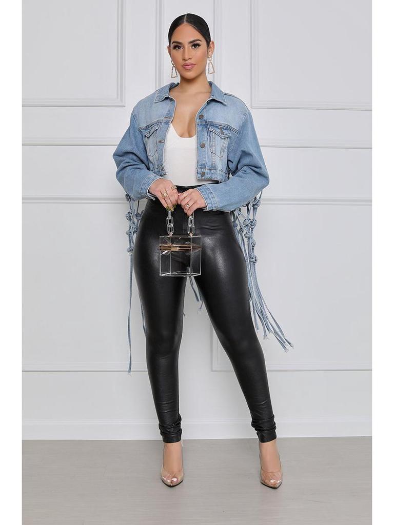 2024 Nová dámská džínová bunda se síťovinou a třásněmi