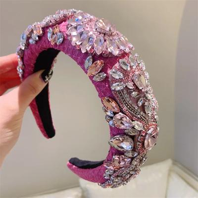Crystal Padded Headband for Women Handmade Pink Beaded Headband Boho Embellished Hair Band Black Hair Hoop