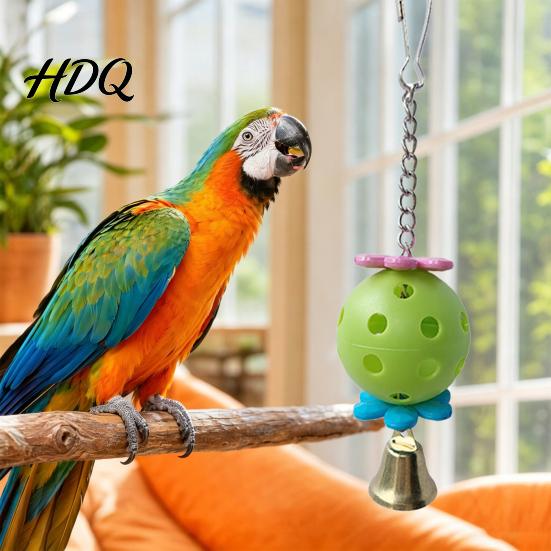 Bird Chew Toy Parrot Foraging Ball Toy Plastic Hollow with Bell Cage Enrichment for Lovebird Budgie Cockatiel Conure Pecking