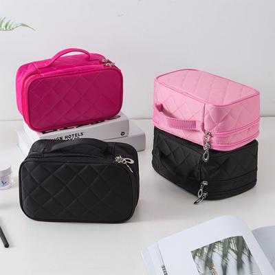 Nylon Cosmetic Bag Quilted Cotton Case Pouch Zipper Design Flip Large Capacity Toiletry Bags For Women Waterproof Wash Bags