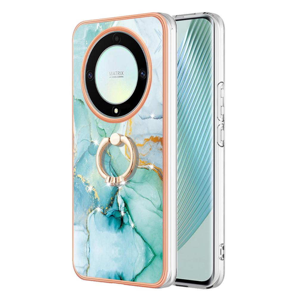 

For Honor X9a 5G/Magic5 Lite 5G Case with Ring Kickstand Marble Pattern Electroplating TPU Back Cover Green 003