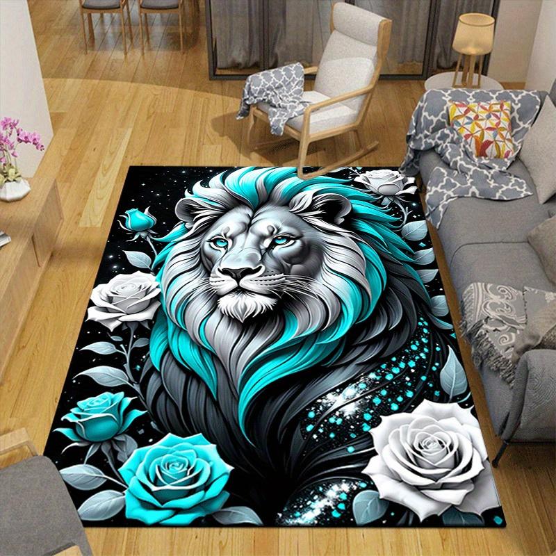 1pc Rose Lion Print, Design Indoor Area Rug - Soft, Anti-Slip, and Durable Gaming Room Decor for Bedroom, Living Room