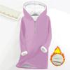 Fashionable women's fleece hooded solid color zipper long-sleeved top