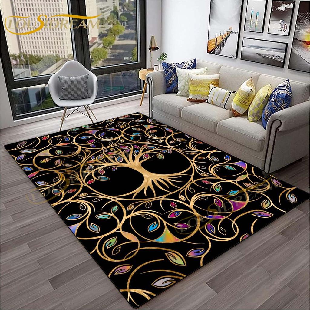 3D-Teppich mit Baum des Lebens, geheimnisvoller Tarotkarten-Teppich für Schlafzimmer, Wohnzimmer, Schlangenteppiche, Boho-Mondphase und Sterne, Schmetterlingsteppich