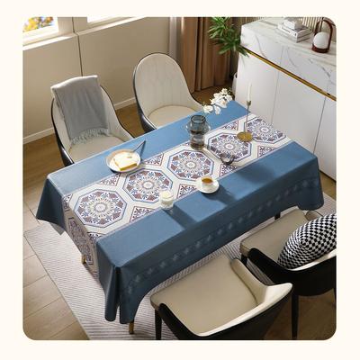 Simple & Cozy Rectangular Tablecloth, Waterproof Oil-Proof Stain-Resistant, No-Wash Easy Clean, Retro Vintage Kitchen Dining Table Cover