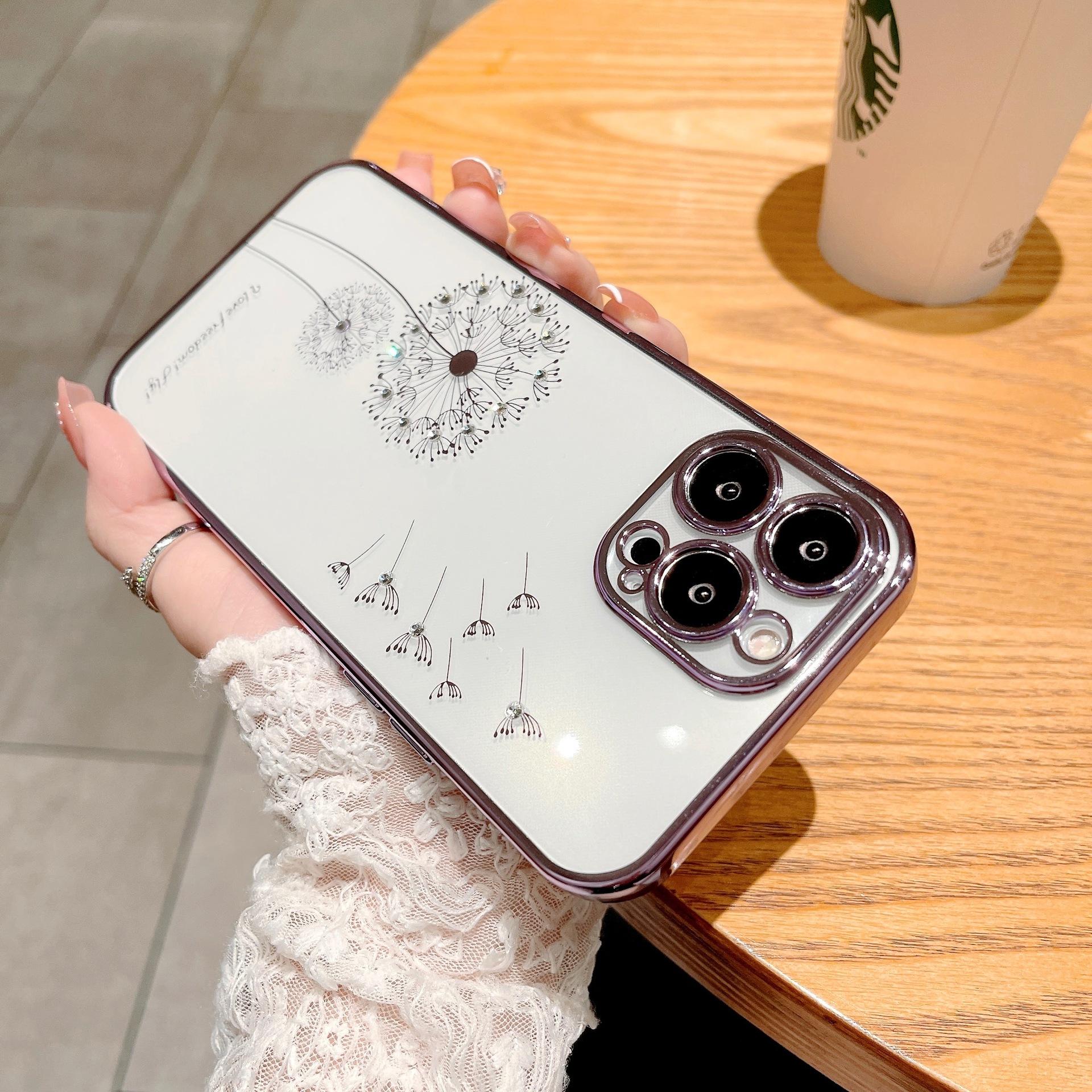 

For IPhone 17 Promax Phone Case Gradient Glitter 16 Electroplated Dandelion Diamonds for Apple 15 Transparent Case For Apple 11Promax