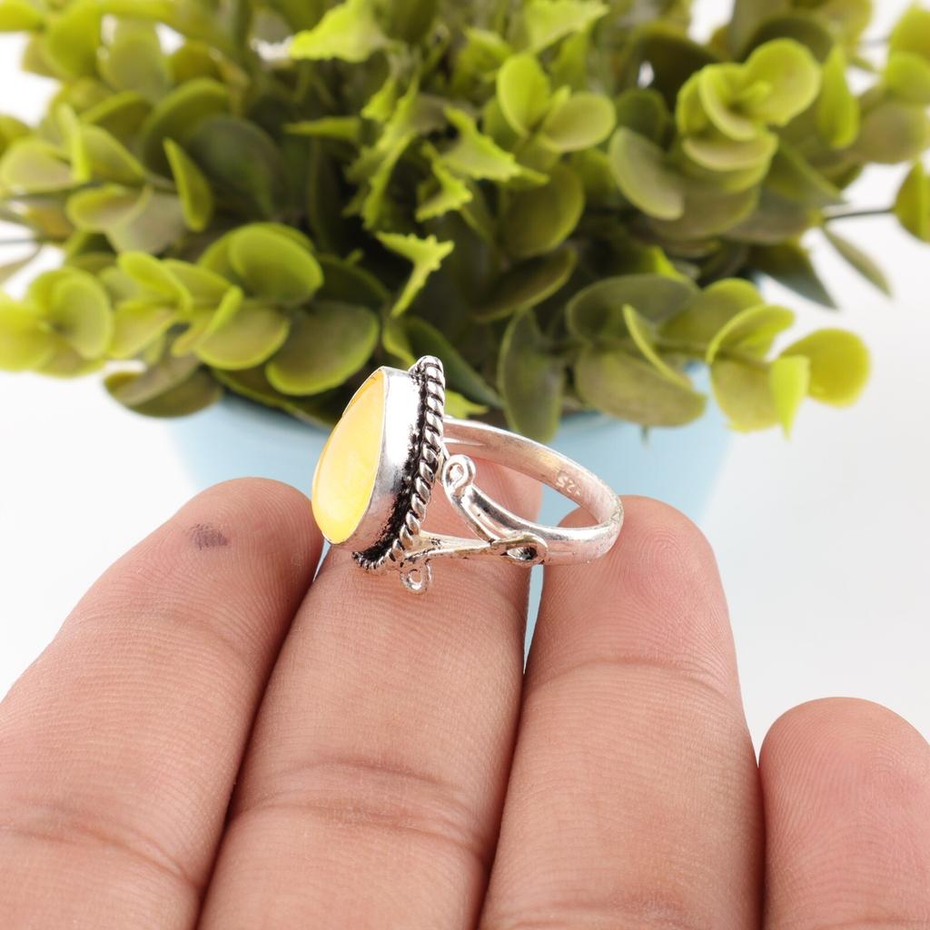 Żółty Kamień Księżycowy Srebro Próby 925 Biżuteria Ręcznie Robiony Pierścionek Walentynkowy Prezent RR-57-38