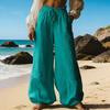 Damenhose Hohe Taille Weiter Bein Lockerer Schnitt Kordelzug Elastischer Bund Bohemian Stil Lang