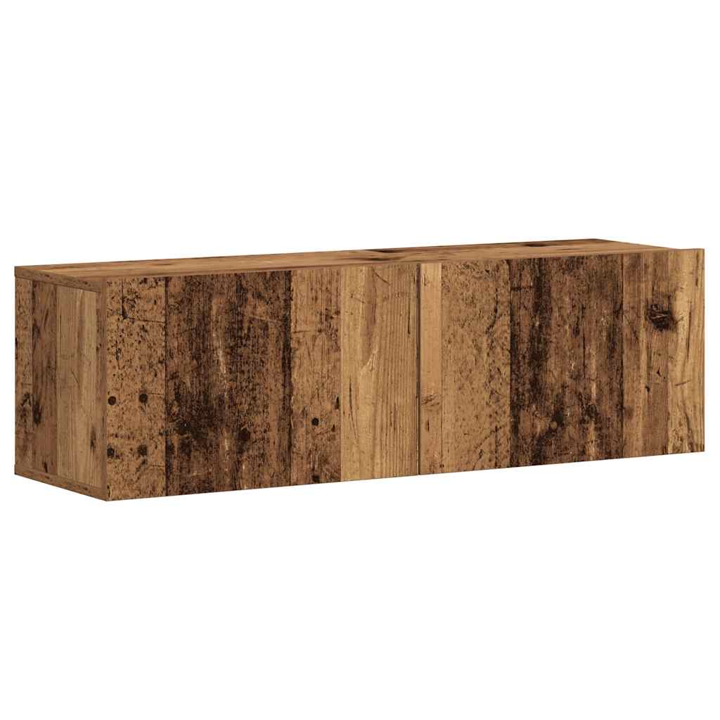 Wall Mounted TV Cabinets Set of 3 Rustic Wood Look Engineered Wood