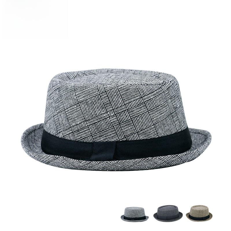 Męski bawełniany i lniany kapelusz przeciwsłoneczny w kratę - styl retro jazzowy, daszek outdoorowy, kapelusz dla dżentelmena do hip-hopu i tańca ulicznego