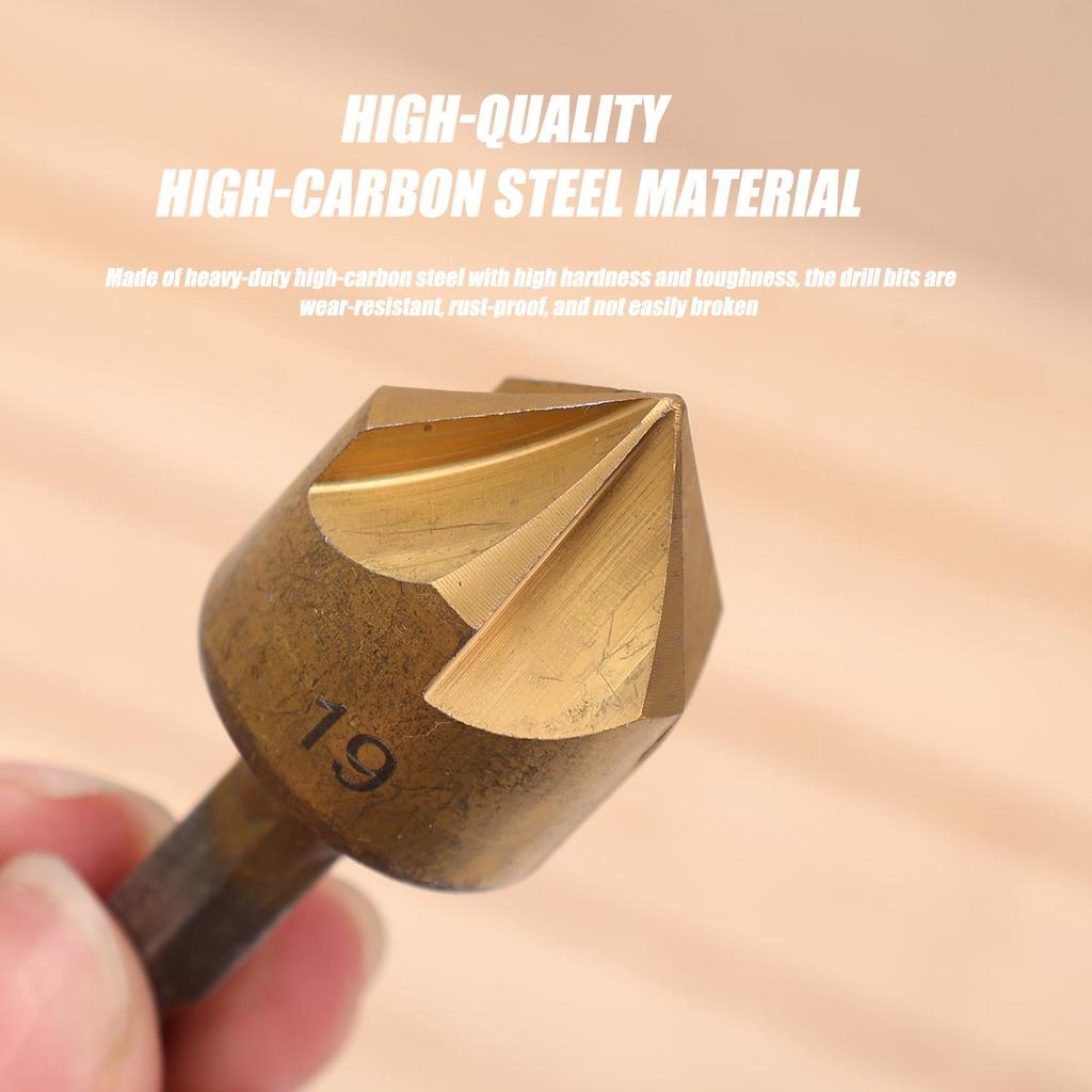 6PCS Countersink Drill Bit Hex Shank HSS Flute Countersink 90 Degree Center Punch Tools Set Chamfering Bits Cutter for Wood
