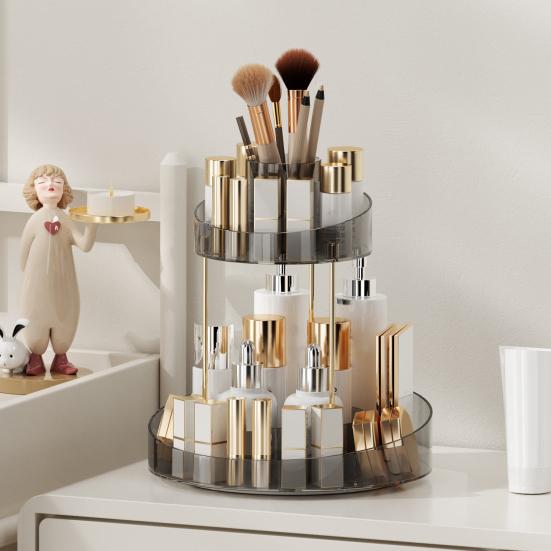 Makeup Perfume Cosmetic Organizer Skincare Rotating Vanity Separated Compartments 2 Tier Spinning Display