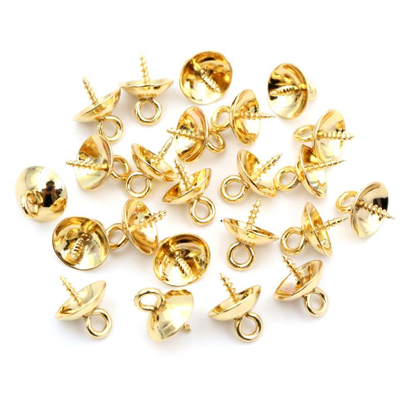 30pcs Stainless Steel Metal Gold Tone Screw Eyes Bails Top Drilled Beads End Caps Pendant DIY Charms Connectors Jewelry Findings