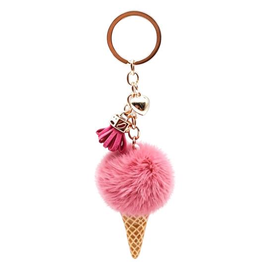Ice Cream Pendant with Metal Ring Plush Keychain for Backpacks, Fluffy Cone Backpack Decoration Bag Charm, Decorative Women